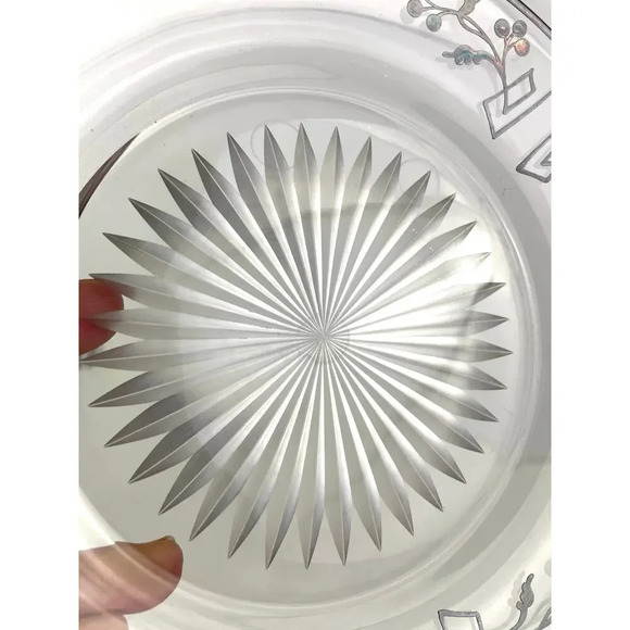 VTG Sterling Silver Overlay Starburst Etched Glass Plate 7.25" - Picture 4 of 16